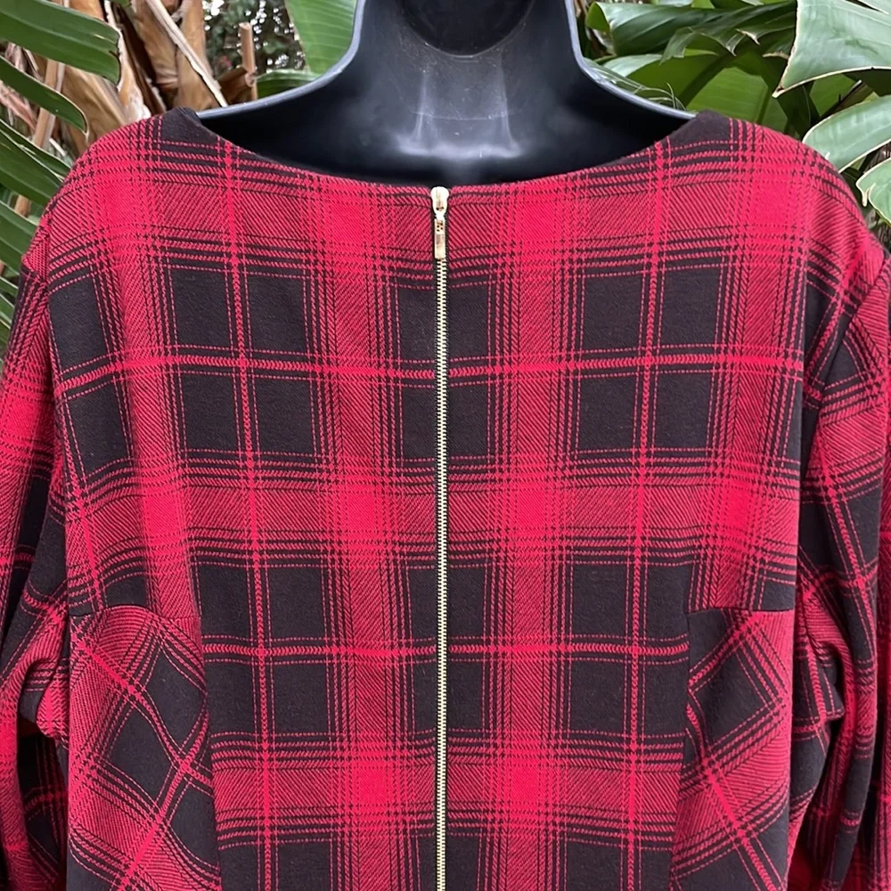 Tahari pleated plaid drop waist dress
